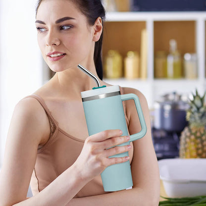 7 Pack Stainless Steel Straw Replacement 40 oz for Stanley Adventure Travel Tumbler, Reusable Straws with Cleaning Brush Compati