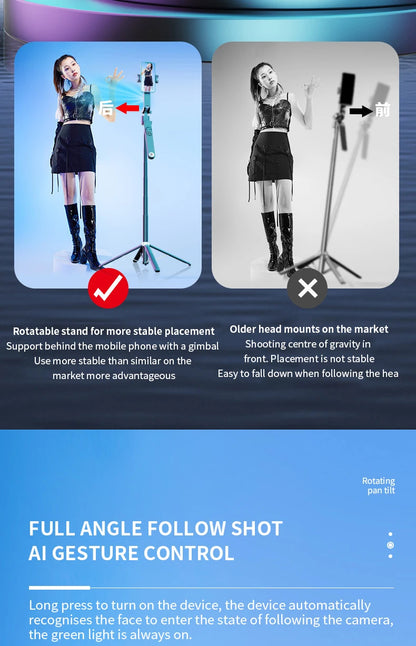 1.8m Extendable Auto Face Tracking Selfie Stick Tripod 360° Rotation Phone Stand with Wireless Remote for Tiktok YouTube Vlog