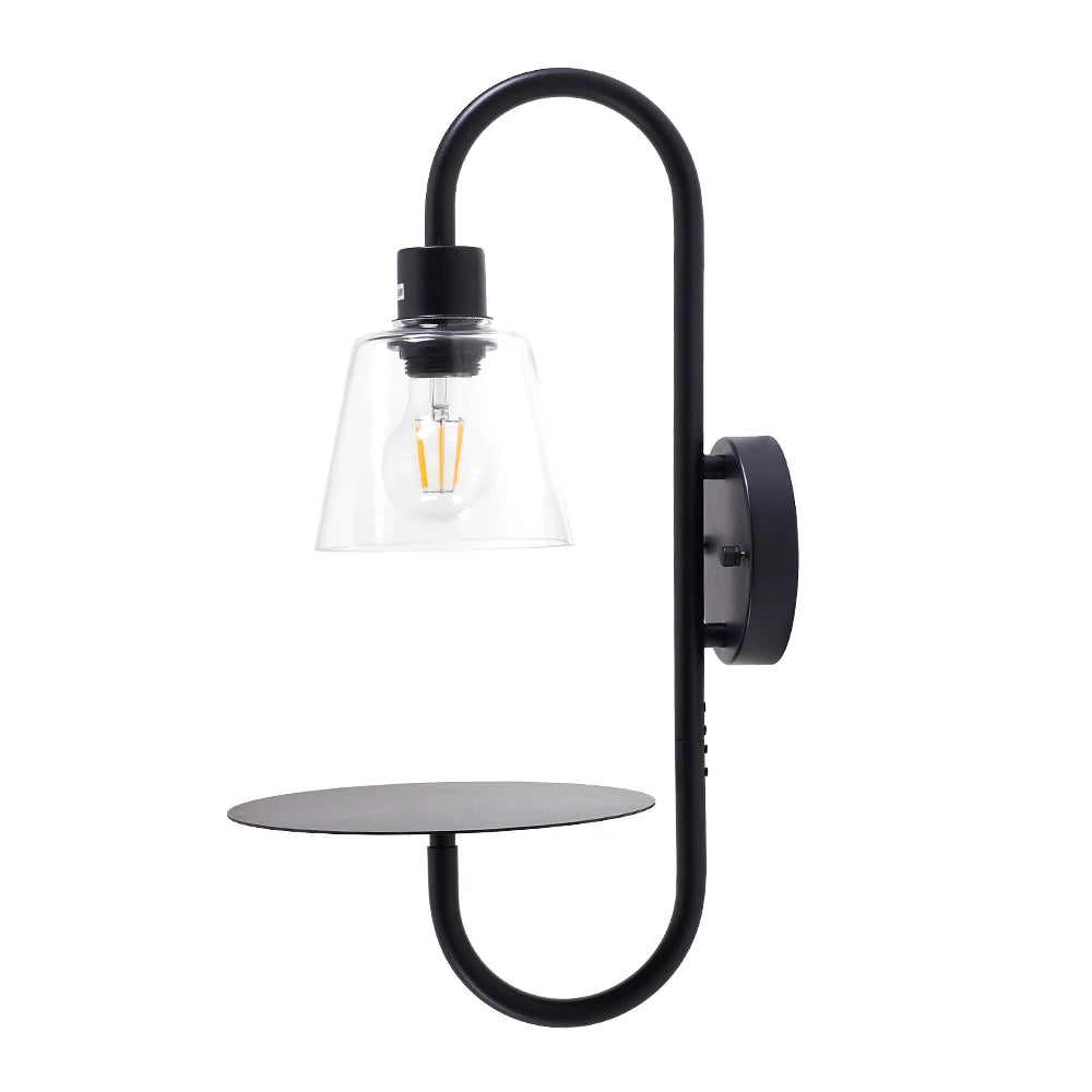 KOMORE Transparent Glass Lampshade Wall Light with Tray for Living Room, Hallway, Bedroom, Bathroom