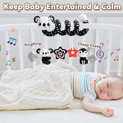 Newborns Spiral Hanging Activity Stroller Toy Baby Carseat Toy Black & White Lion Koala Rattle  for Crib Mobile Sensory Toy Gift