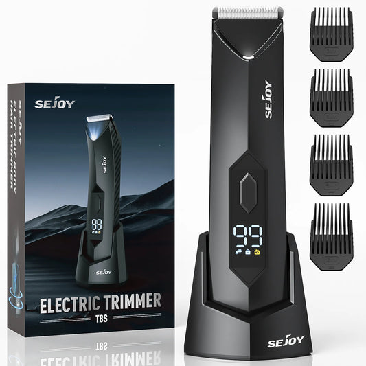 Sejoy T8S Electric Groin Hair Trimmer for Men,Rechargeable Body Groomer & Pubic Waterproof Body Hair Clippers