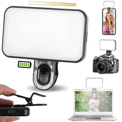 Mini Selfie Fill Light Rechargeable Adjustable Brightness Clip on 3 Mode Led Light for Mobile Phone PC Laptop Clip Filllight