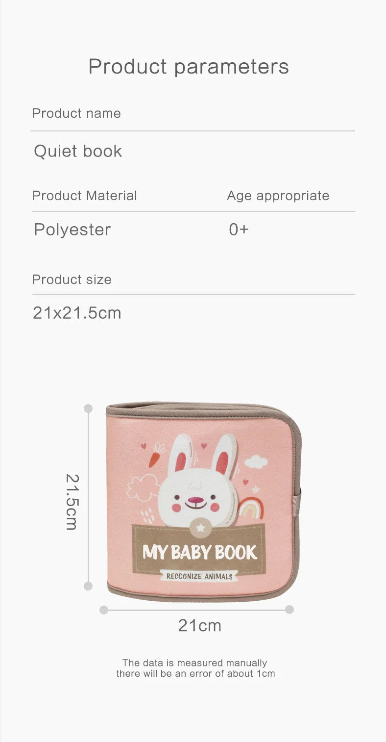 Montessori Busy Book Baby Early Education Book，Puzzle Toy, Animal Cognitive Fabric Book, Repeated Paste Book & Sensory toys