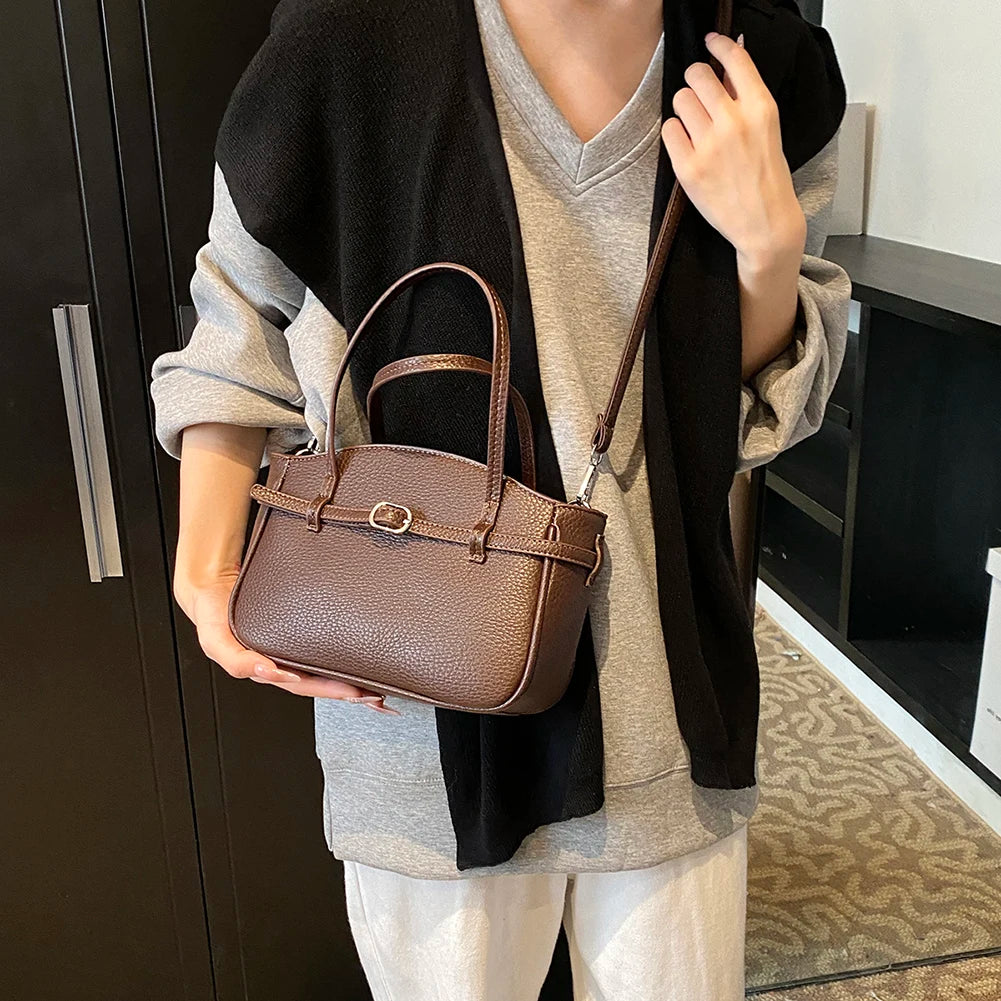 Brand Women's Bag Luxury Designer Handbag PU Buckle Design Top Handle Bag Large Capacity Stylish Satchel Solid Shoulder Bag 2025