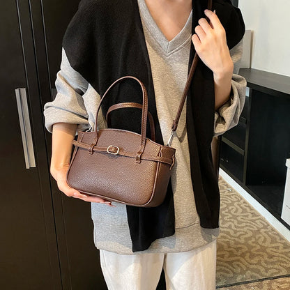 Brand Women's Bag Luxury Designer Handbag PU Buckle Design Top Handle Bag Large Capacity Stylish Satchel Solid Shoulder Bag 2025