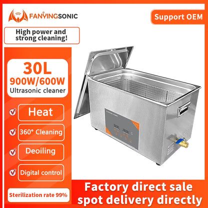 FanYing 30L 900W 600W Digital Ultrasonic Cleaner Heating Timer Ultrasonic Bath Laboratory Automotive Engine Large-Scale Cleaning