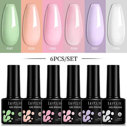 LILYCUTE 6-teiliges Set 7 ml Gel-Nagellack zum Selbermachen, leuchtend pink, semi-permanent, UV-/LED-beständig, Nageldesign-Set