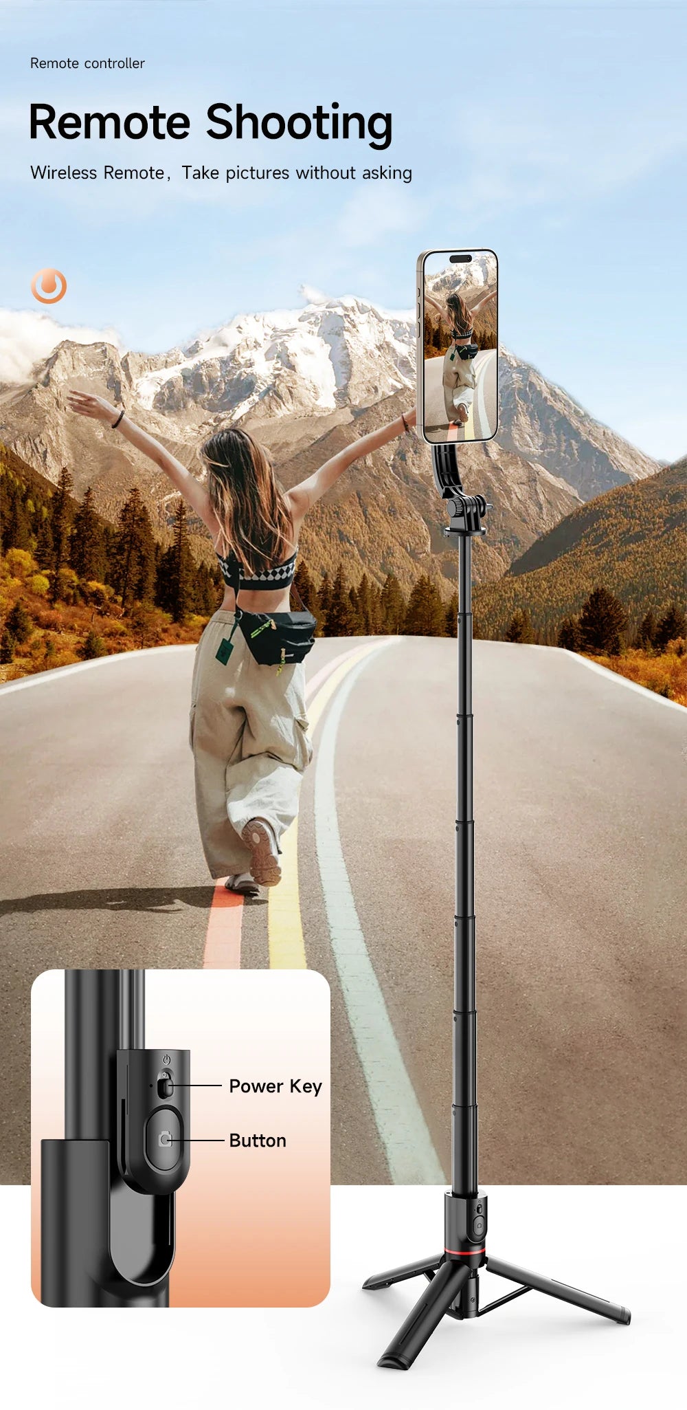 Magnetic Selfie Stick Tripod with Bluetooth Remote Magsafe Cellphone Stand for iPhone 14 13 12 Pro Max Vertical Shooting