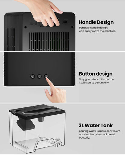 Home Dehumidifier, 750 sq. ft. bathroom dehumidifier, 100 oz dehumidifier, 7 colors night light, auto shut off, sleep mode