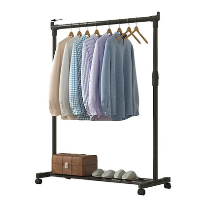 Clothes Rack With Wheels Metal Telescopic Adjustable Laundry Shop Living Room Bedroom Garment Rack Heavy-duty Standing Hanger