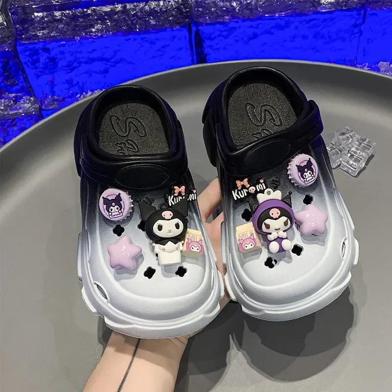 Summer Children Slippers for Girls Fashion Soft Comfortable Cute Sanrio Kuromi Cut-outs Casual Versatile Outside Beach Sandals