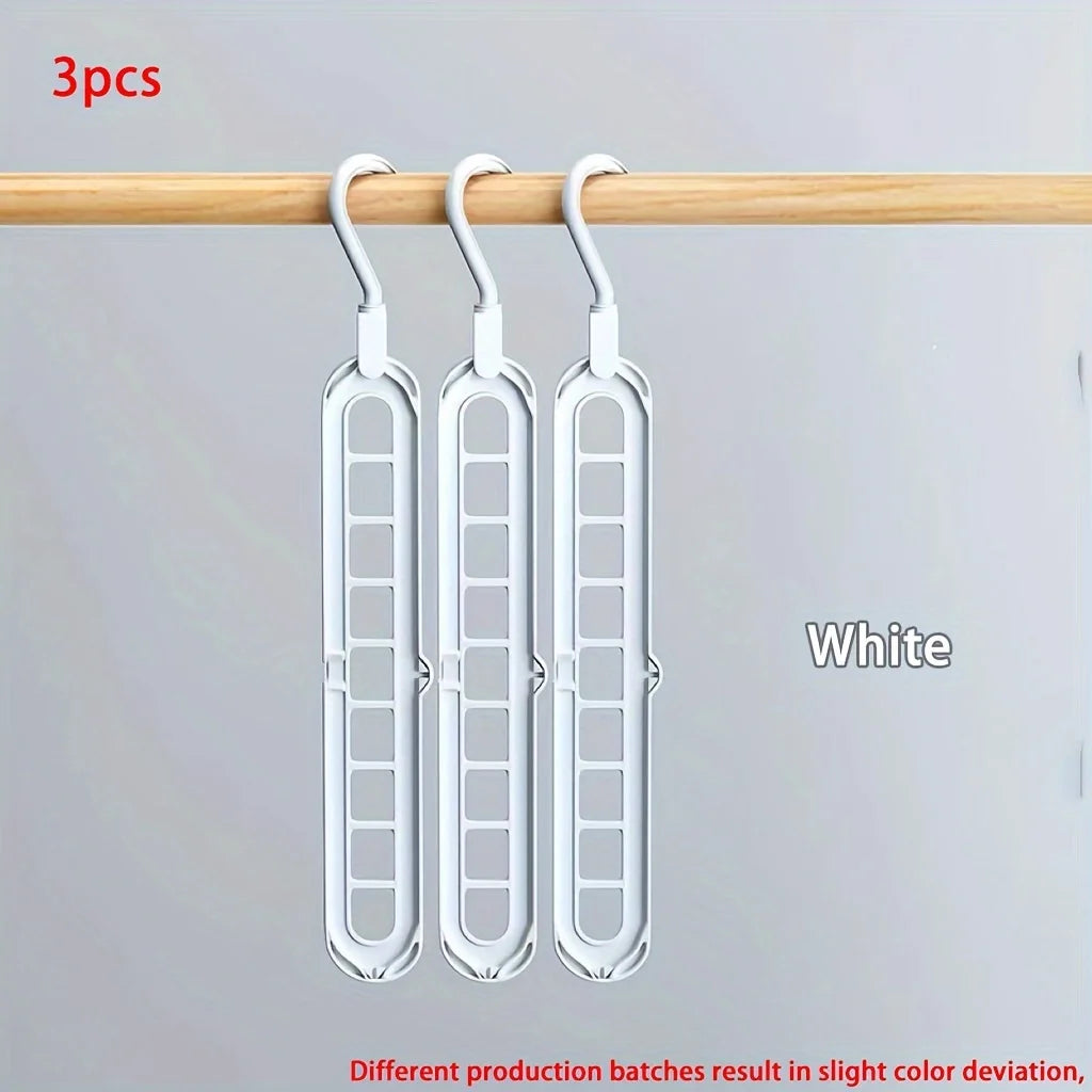 3-Pack Space Saving Foldable Hangers - Heavy Duty 9-Hole Plastic Clothes Organizer for Closet & Wardrobe