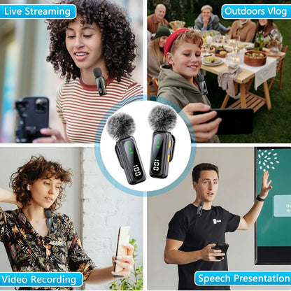 Professional Wireless Lavalier Microphone Plug and Play, with LED Power Display for Content Creators Recording, Live Streaming