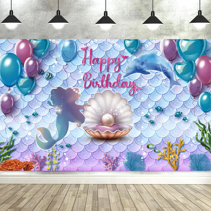 Dewprint Mermaid Backdrop Under The Sea Photography Background Decoration Supplies Girls Princess Birthday Party Banner