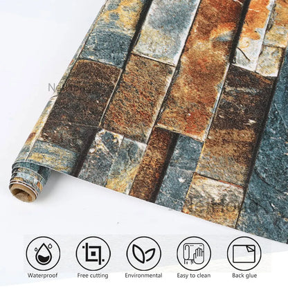 6M 3D Rust masonry pattern Effect Wallpaper Vinyl Self Adhesive Wall Stickers