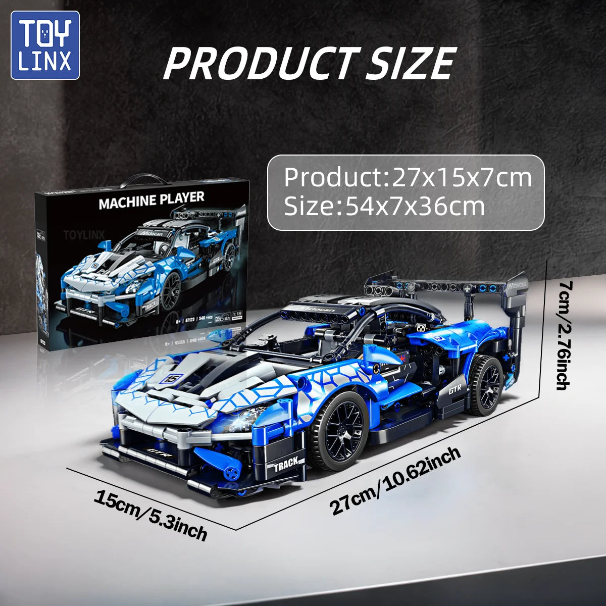 ToylinX 1/18 523 PCS Technical Mechanical Supercar Racing Racing Building Block Assembled Toy Car for Kids Boy Christmas Gifts