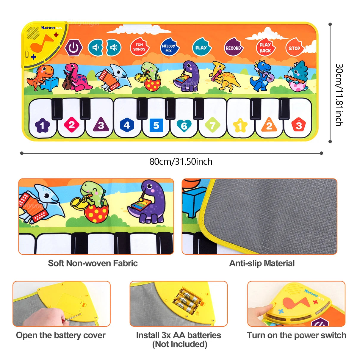 Piano Mat for Kids 80*30cm Toddlers Floor Keyboard Dance Mat Play Musical Carpet Music Instrument Toys Toddlers Girl Boy Gift