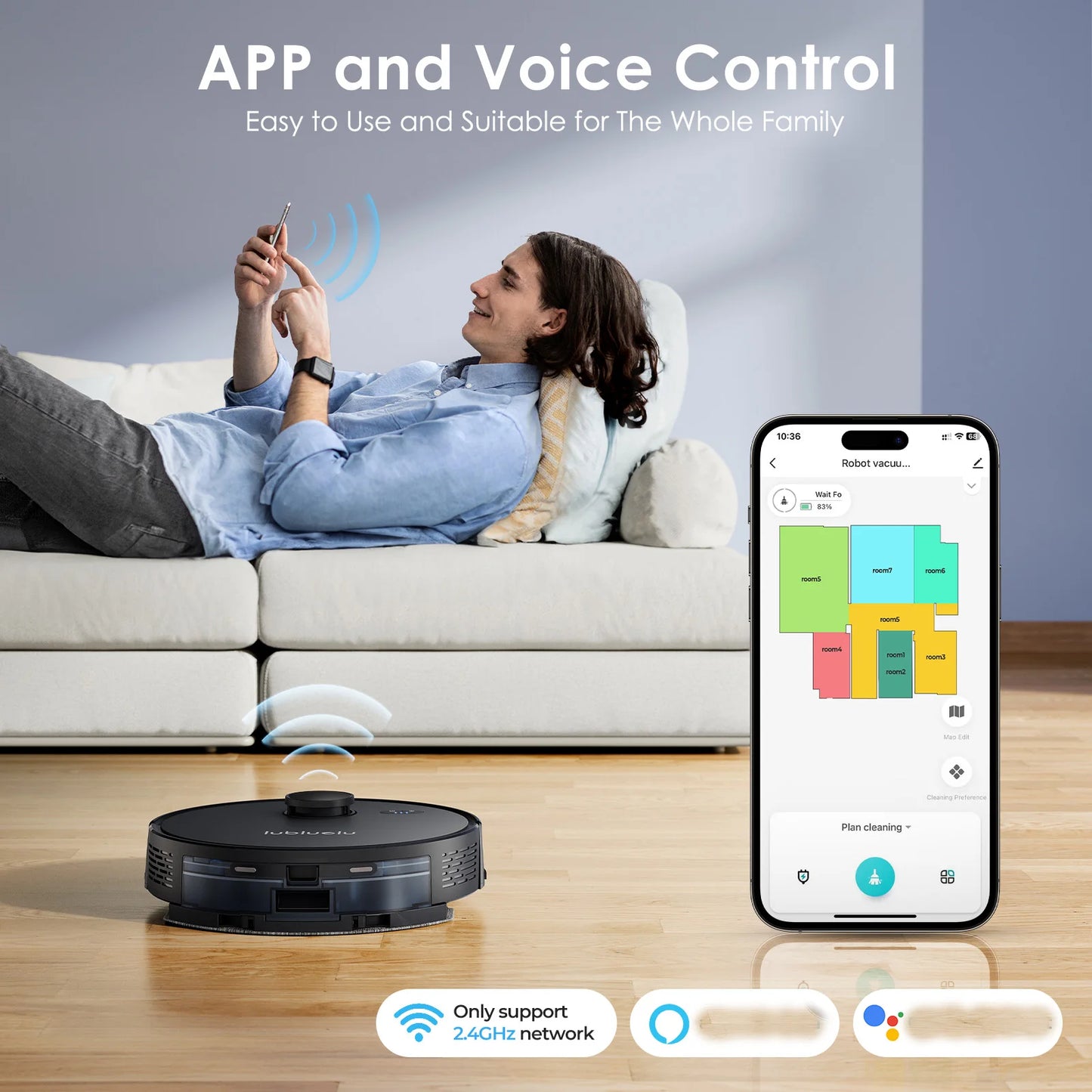 Lubluelu L15 Robot Vacuum And Mop Combo 5000Pa, Robot Vacuum, Auto-Charging, 5 Maps, 30 No-go Zones, 3 In 1 Robot Vacuum Cleaner