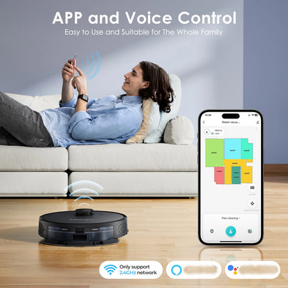 Lubluelu L15 Robot Vacuum And Mop Combo 5000Pa, Robot Vacuum, Auto-Charging, 5 Maps, 30 No-go Zones, 3 In 1 Robot Vacuum Cleaner