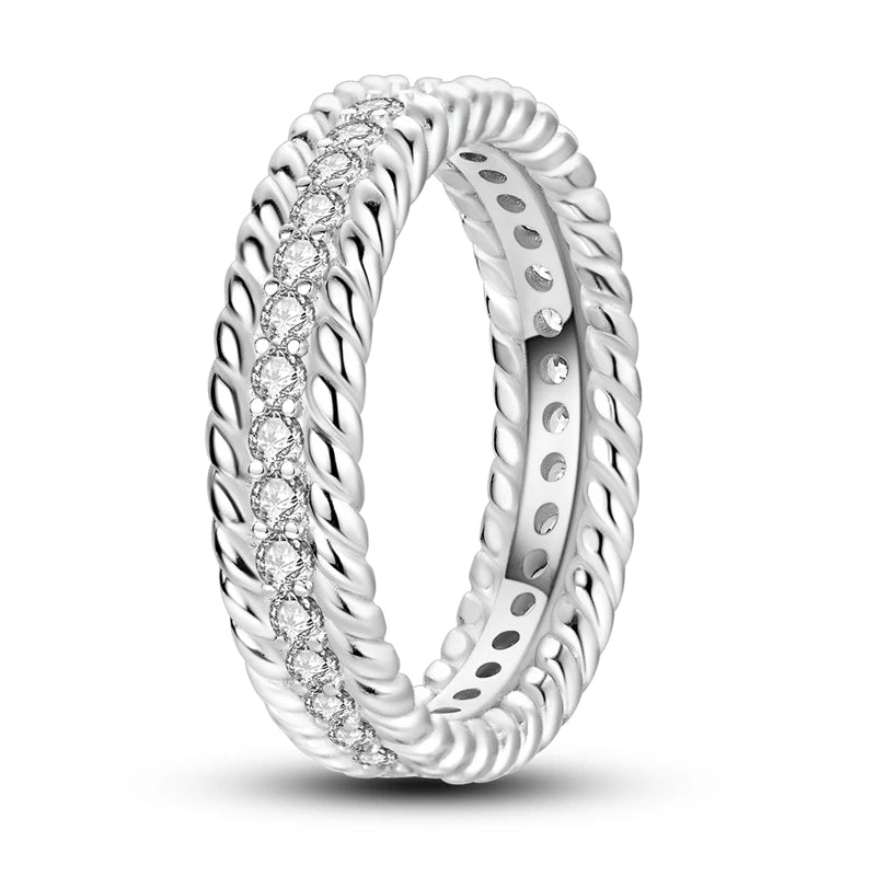 925 Sterling Silver Sparkling Zircon Ring - Classic Stackable Wedding Band for Women