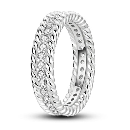 925 Sterling Silver Sparkling Zircon Ring - Classic Stackable Wedding Band for Women