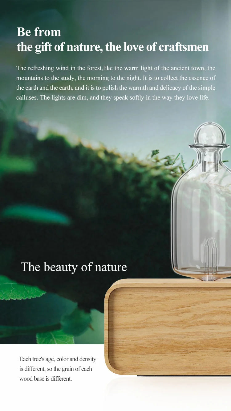 Nebulizing Essential Oil Diffuser Waterless Operated Aromatherapy Diffuser for Home Wood and Glass Aroma Diffuser Scent Machine