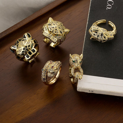 cmoonry 2024 Trendy Gold Color 5 Style Leopard Rings For Women Luxury AAA Cubic Zirconia Inlay Copper Jewelry