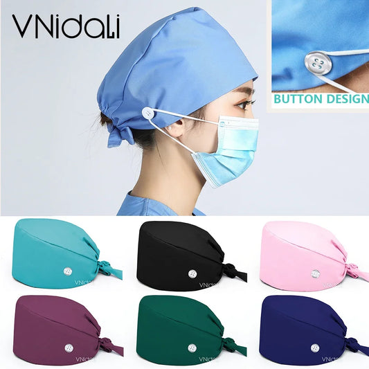 Solid color scrub cap with button pet grooming working Caps  surgical cap Lab work hat  womens Scrub hats nurse accessories