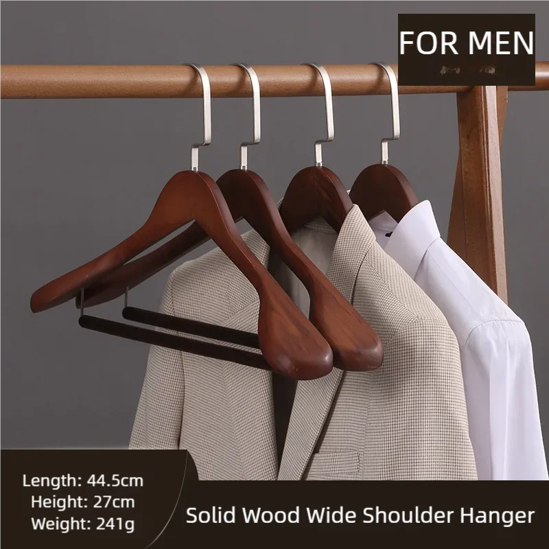 Luxuriöse Kleiderbügel aus Holz für Anzüge, Mäntel, Jacken, Oberbekleidung und Hemden mit breiten Schultern, 360° drehbaren Haken und rutschfester Stange