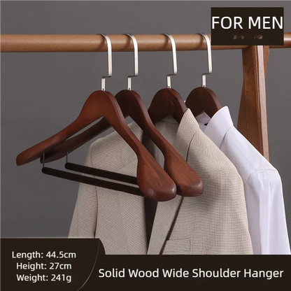 Luxuriöse Kleiderbügel aus Holz für Anzüge, Mäntel, Jacken, Oberbekleidung und Hemden mit breiten Schultern, 360° drehbaren Haken und rutschfester Stange