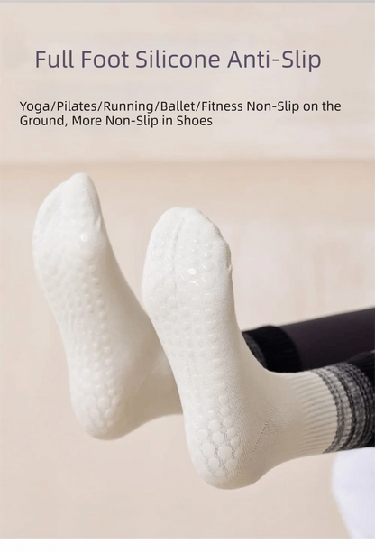 New Non-Slip Yoga Pilates Socks Gradient Color Silicone Grips Mid-Calf Socks Breathable Combed Cotton Sports Dance Socks Women