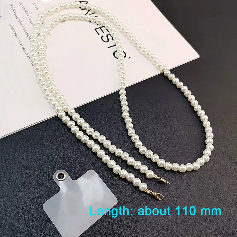 Long Mobile Phone Lanyard Pearl Crossbody Necklace Chain Strap Hand-beaded Universal Buckle Clip for iphone Samsung Phone Case