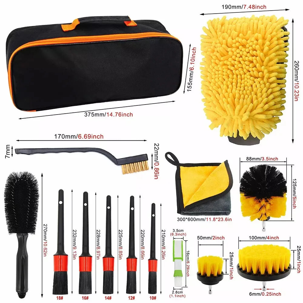 122Pcs Car Detailing Brush Kit Auto Interior Wheel Gap Drill Cleaning Tool Set
