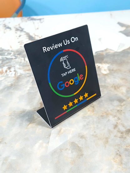 13.56Mhz programmable Google Review Card NFC station table NFC Google Reviews display bending card standing brand bracket