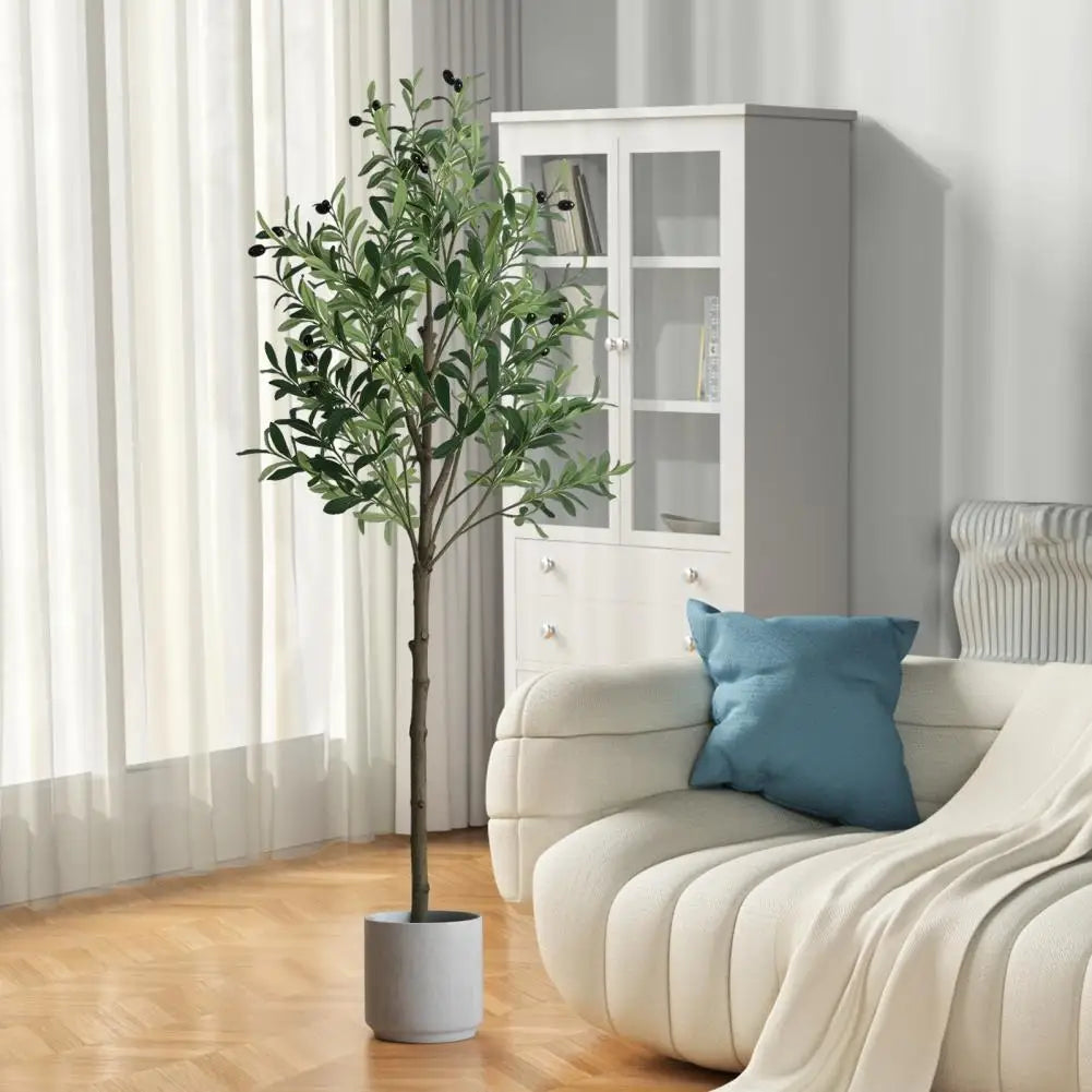 5FT Large Artificial Faux Olive Tree Fake Potted Olive Silk Tree Green Leafs Big Tree Branch For Home Office Party Outdoor Decor