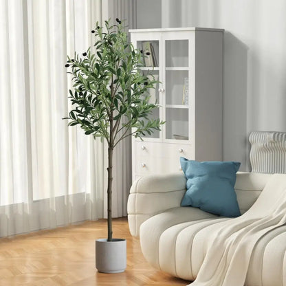 5FT Large Artificial Faux Olive Tree Fake Potted Olive Silk Tree Green Leafs Big Tree Branch For Home Office Party Outdoor Decor