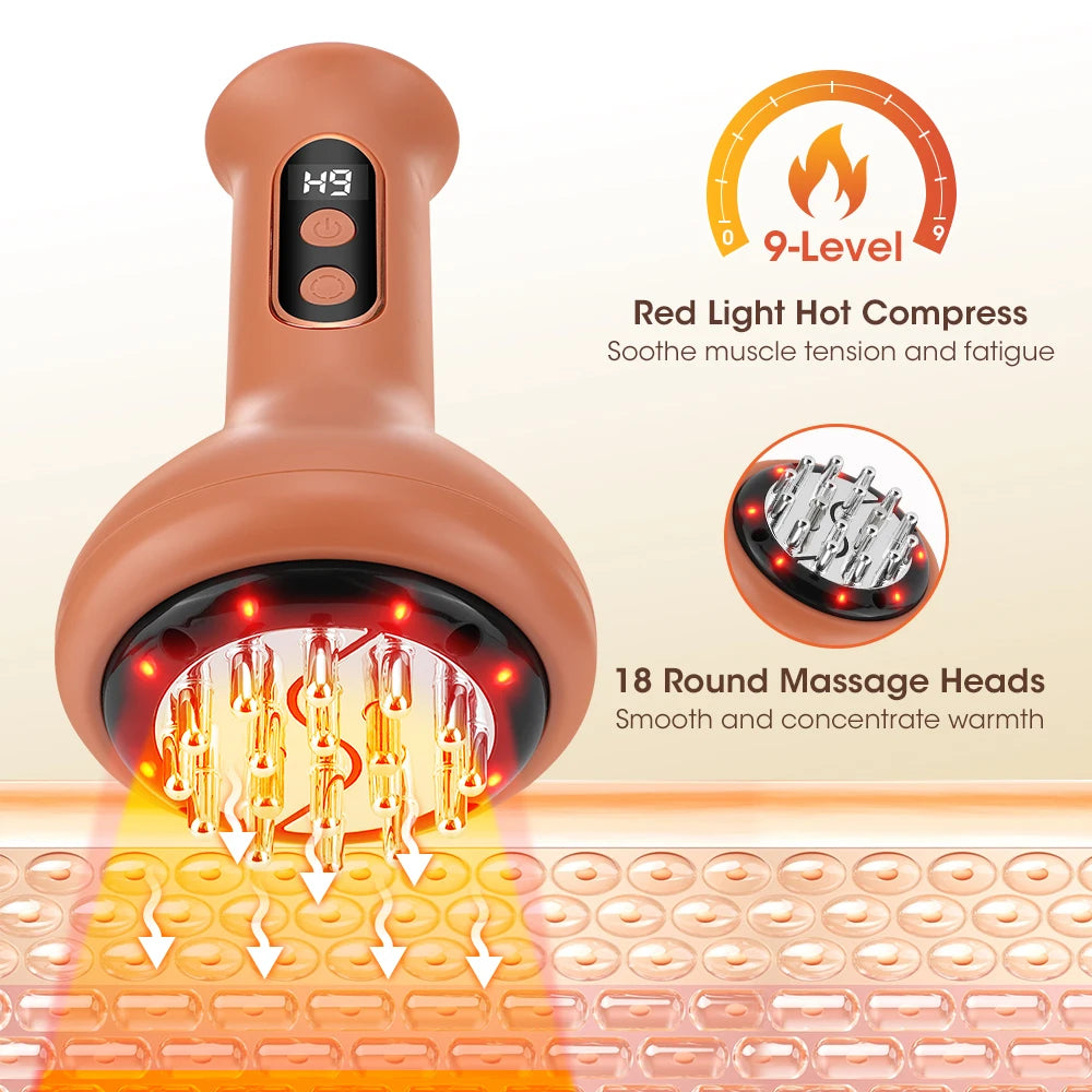 USB Rechargeable Abdominal Massager for Hot Compress and Adjustable Guasha Cupping Intensity Arm and Leg Massage Handheld