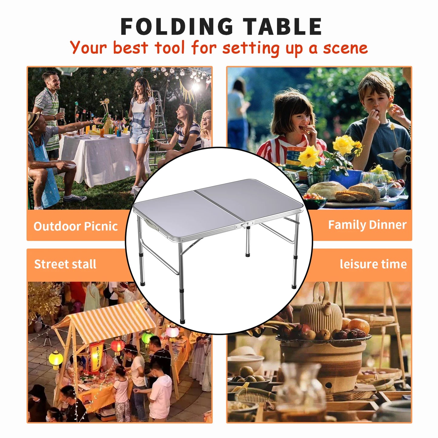 Portable Camping Table Aluminum Lightweight Folding Table 2 Height Adjustable Garden Table Picnic BBQ Table for Camping, Party &