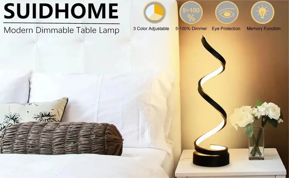 Tischlampen für Wohnzimmer, moderne, spiralförmige, dimmbare LED-Tischlampe, kleine Nachttischlampen, Nachttischlampe für Schlafzimmer, Büro, Zuhause