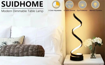 Tischlampen für Wohnzimmer, moderne, spiralförmige, dimmbare LED-Tischlampe, kleine Nachttischlampen, Nachttischlampe für Schlafzimmer, Büro, Zuhause