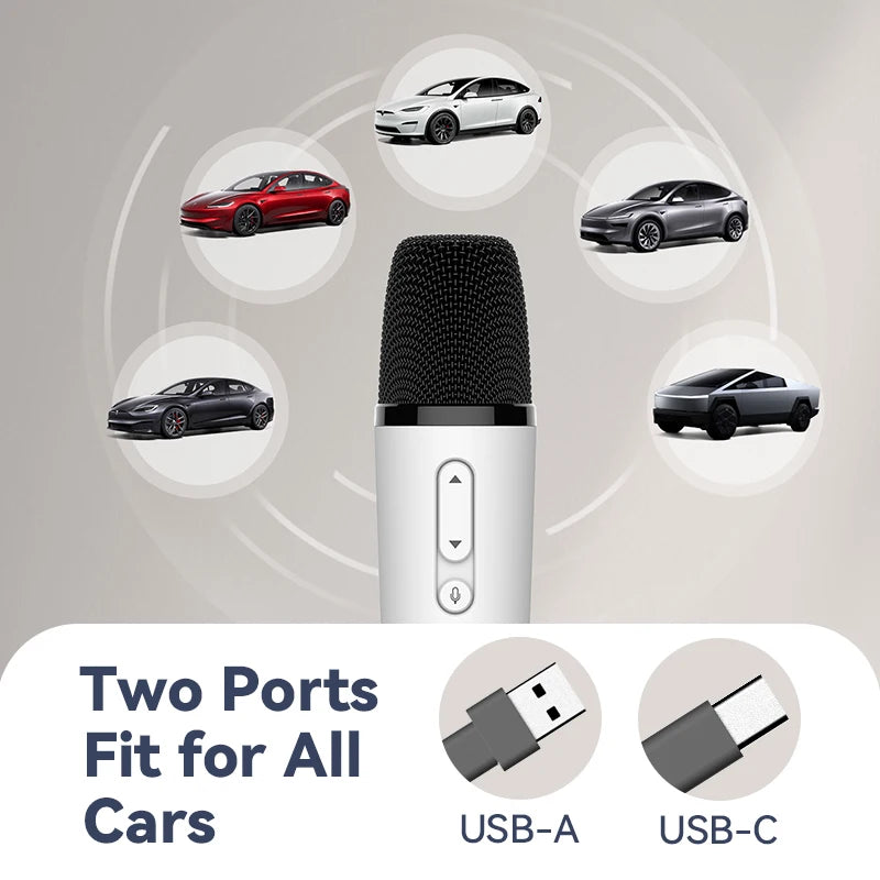 T1-테슬라 Car Karaoke Microphone, 테슬라 Rechargeable Caraoke Mic with USB-A & USB-C Receiver, Plug to Use，No Need Pair