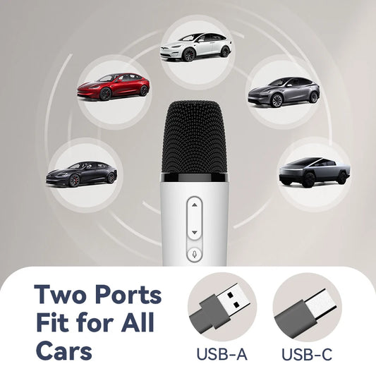 T1-테슬라 Car Karaoke Microphone, 테슬라 Rechargeable Caraoke Mic with USB-A & USB-C Receiver, Plug to Use，No Need Pair