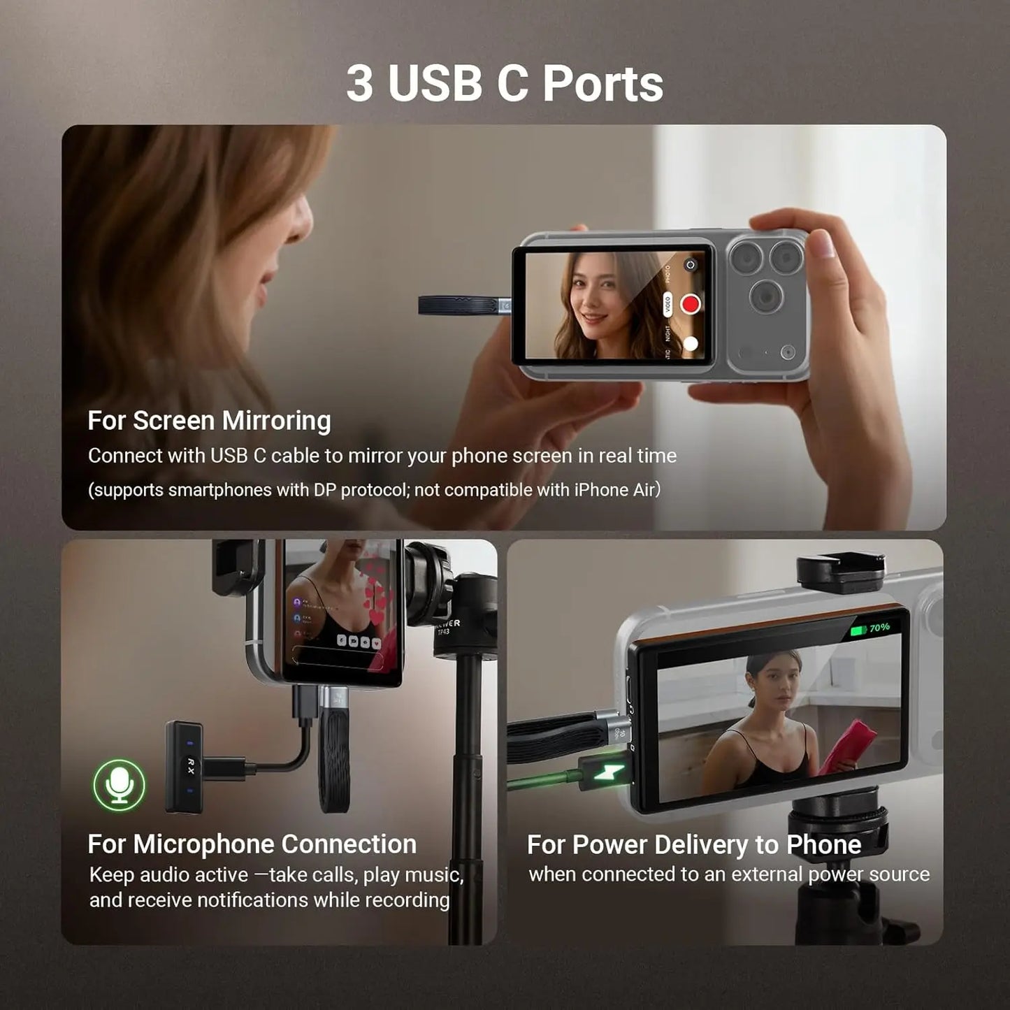NEEWER 4" Phone Vlog Selfie Monitor Screen, Smartphone Back Camera Monitor with Remote for YouTube TikTok Video Streaming