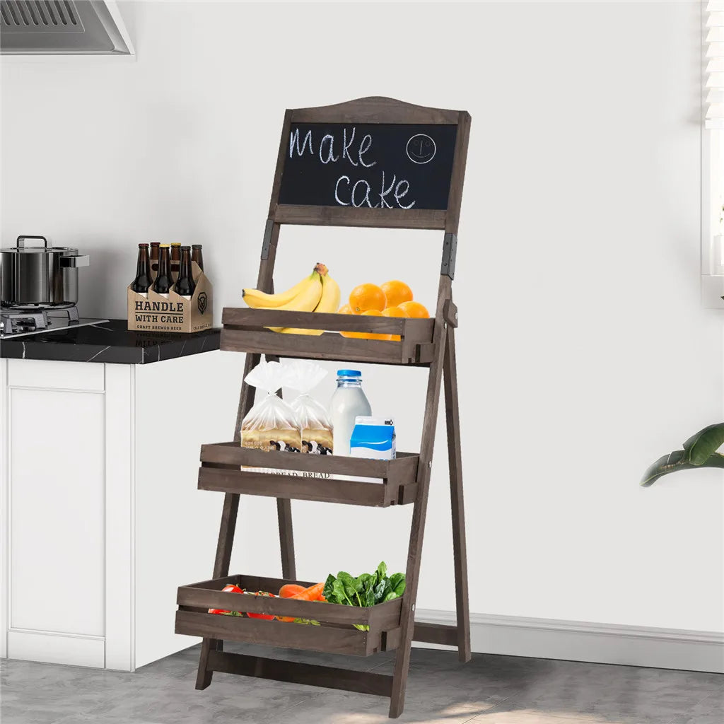 Folding Ladder 3 Tier Plant Stand Garden Flower Pot Holder Shelf with Chalkboard  A-Frame Sidewalk Menu Display