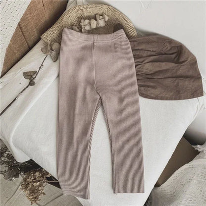 Autumn Baby Girl Leggings Solid Color Ribbed Knit Stretchy Pants 0-6Y Toddler Casual Daily Wear Pantyhose