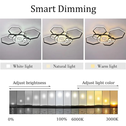 KOMORE Geometrical Ceiling Mount LED Fan Light with Remote Control 6 Speeds 60W Reversible Motor for Office, Living Room