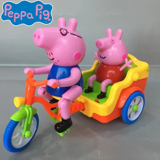 Kawaii Peppa Pig Toy Pig Daddy Electric Three-wheeled Cute  Light Cartoon Animal Tricycle Toy Music Lights Baby Kids Toy