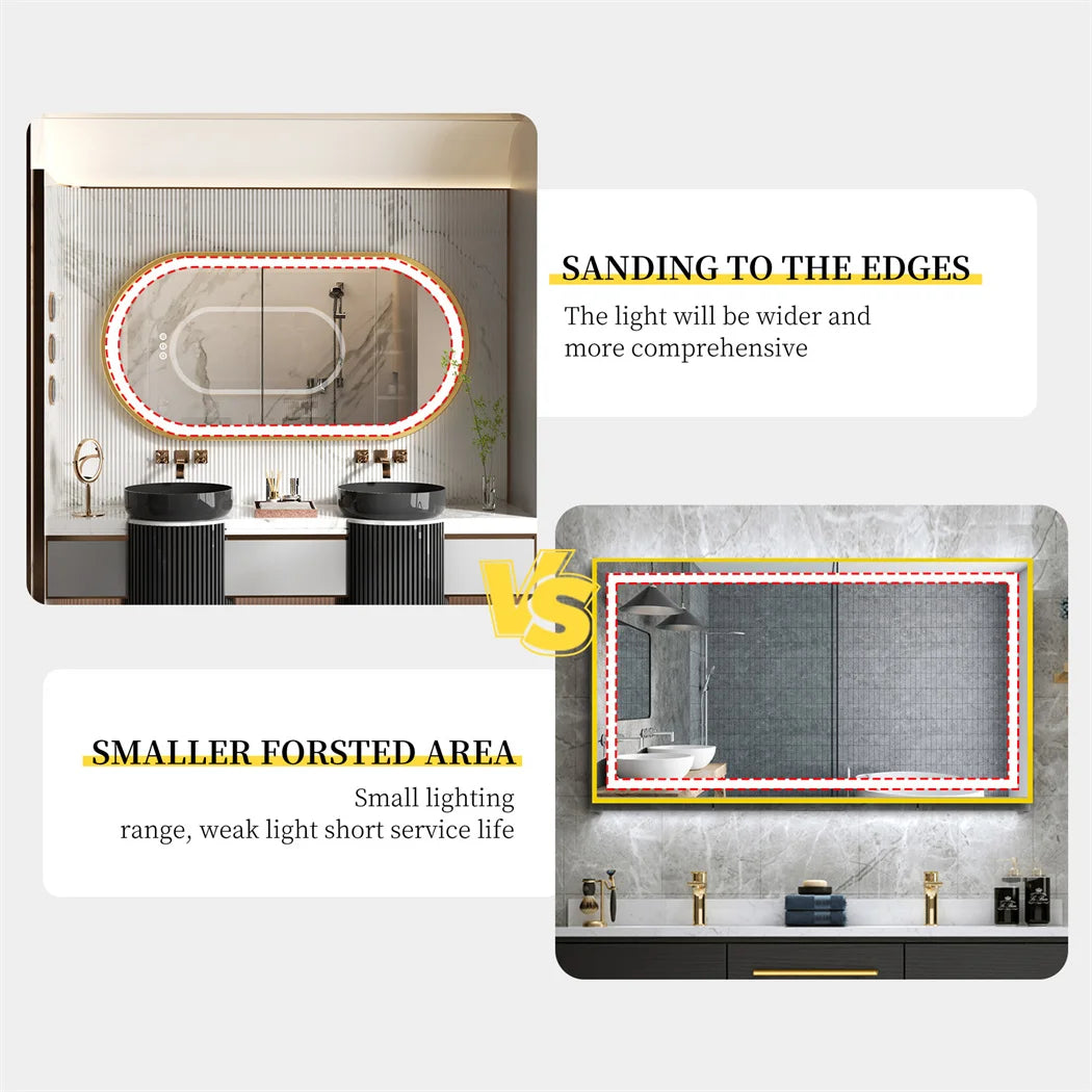 LUVODI Luxury Oval Led Illuminated Bathroom Mirror Gold Aluminum Frame with Demister Pad