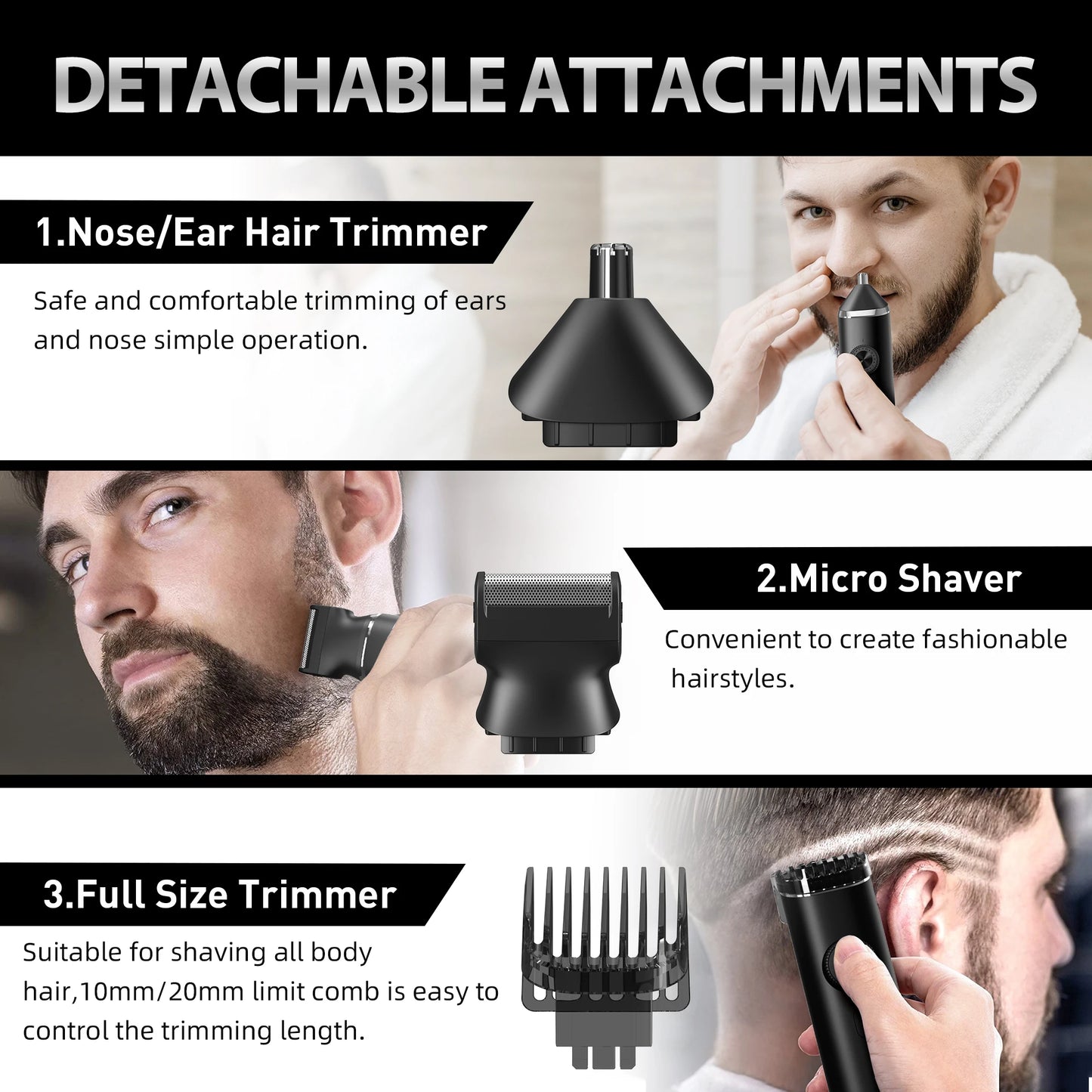 Sejoy Electric Hair Clippers Nose Hair Trimmer For Man Ears Cordless Men's Beard Trimmer Kit 8 in 1