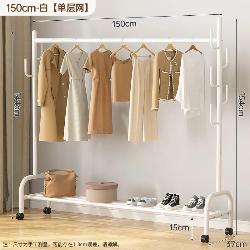 Aesthetic Golden Clothes Rack Metal Balcony Nordic Wheels Clothes Rack Floor Bedroom Burro Ropa Perchero Hallway Furniture